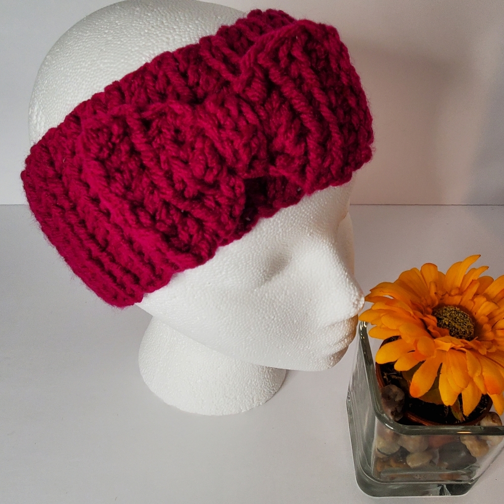 Pink ear warmer/hair band with bow crochet🎀